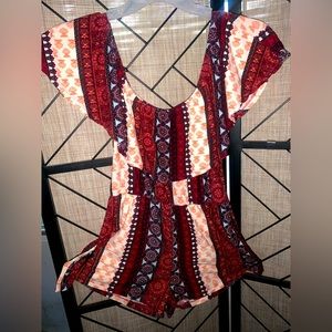 Multi colored maroon romper short